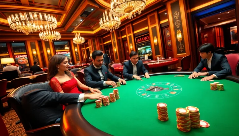 Experience the thrill of high-stakes poker at https://new88c.co/ with vibrant chips and a lively casino atmosphere.